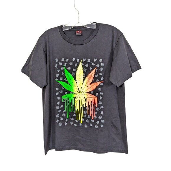 Rasta Pot Leaf T Shirt Mens Large Graphic Tee Cotton Black Multicolour Cotton - Picture 1 of 6
